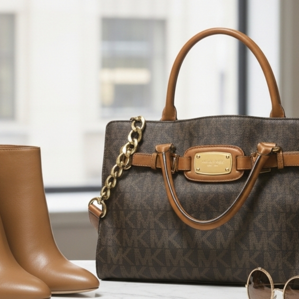 Michael Kors Brown Signature Tote Bag with Tan Accents